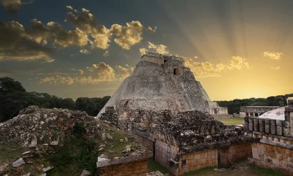 stock image Pyramid of the magician, in Uxmal ruins, Yucatan, Mexico