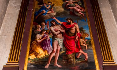 PARIS, FRANCE, 28 HAZİRAN 2022: Paris, Fransa 'daki Saint Louis en l' ile kilisesinin mimari detayları