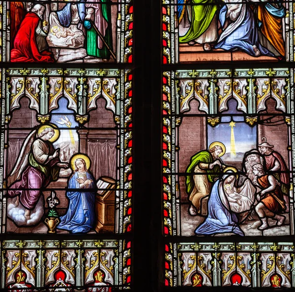 Belleme Orne France March 2022 Stained Glasses Windows Decors Church — стоковое фото