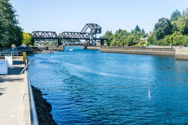 Most Zatoki Łososia Ballard Locks Stanie Waszyngton — Zdjęcie stockowe