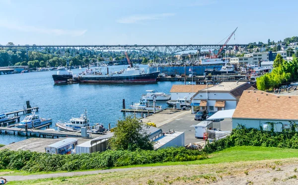 Seattle Washington Daki Fremont Bölgesi Nde Tekneler Kıyıya Yanaşıyor — Stok fotoğraf
