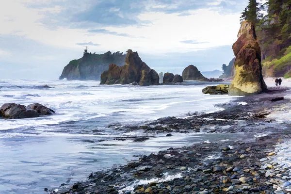 Washingotn State 'teki Ruby Beach' in manzara fotoğrafı. Fotoğraf illüstrasyonu,