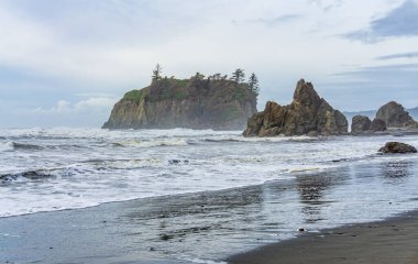 Washington 'daki Ruby Beach' in panorama çekimi..