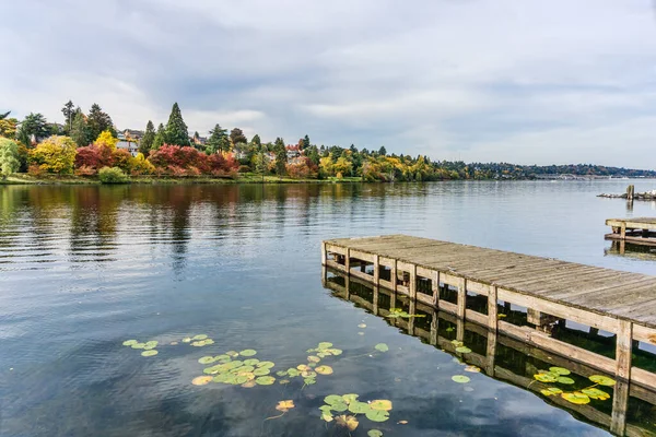 Muelles Casas Largo Del Lago Washington Seattle Otoño — Foto de Stock