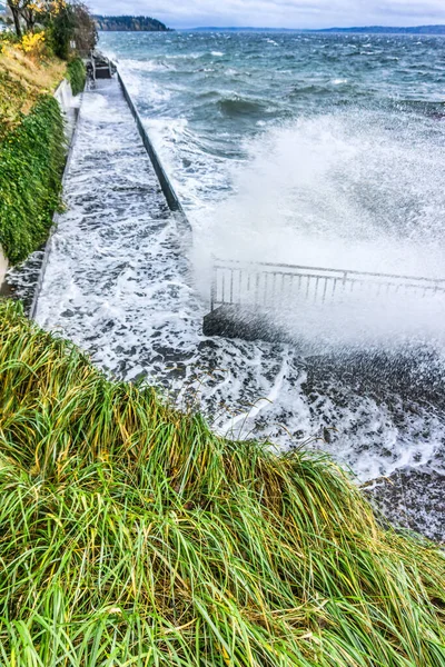 Moře Útočí Pobřeží Západním Seattlu Washingtonu — Stock fotografie