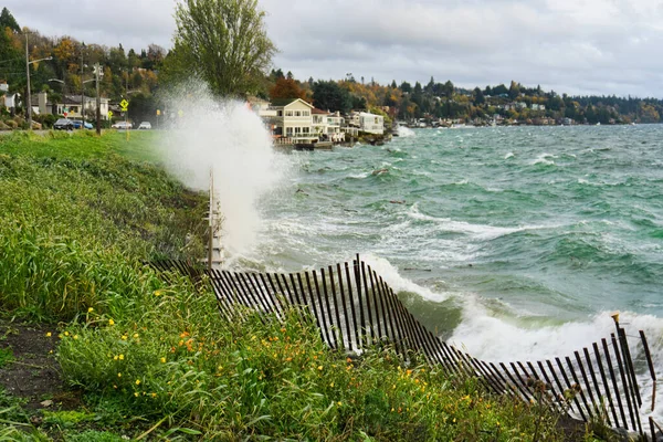 Morze Atakuje Wybrzeże Zachodniego Seattle Waszyngton — Zdjęcie stockowe