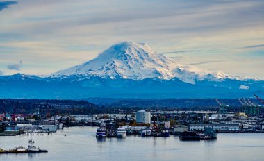 Washington 'daki Tacoma Limanı ve Rainier Dağı..