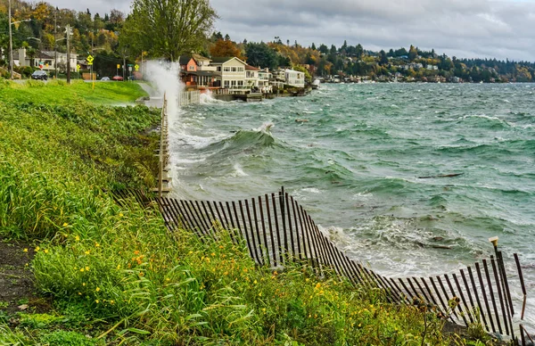 Morze Atakuje Wybrzeże Zachodniego Seattle Waszyngton — Zdjęcie stockowe