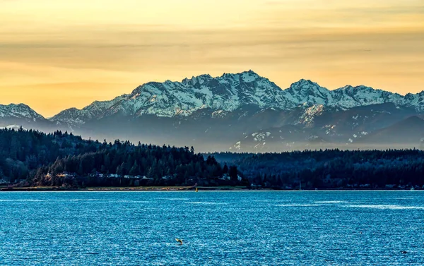 Sunset Olympic Mountains Puget Sound — Stock Photo, Image