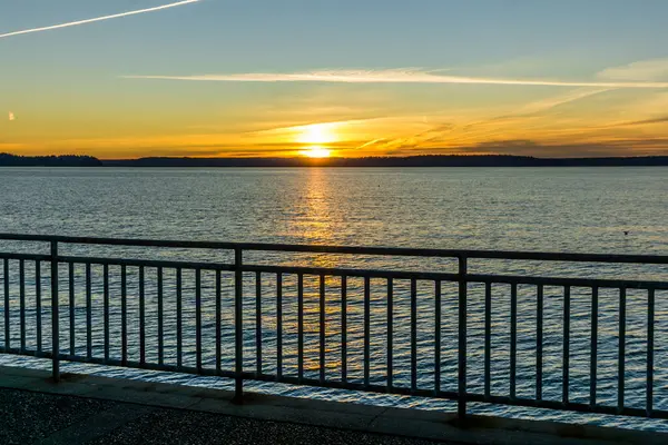 Bohatý Barevný Západ Slunce Nad Puget Sound Státě Washington — Stock fotografie