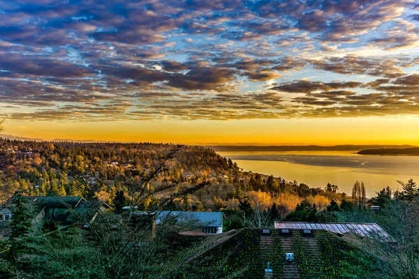 Nuages Coucher Soleil Puget Sound Dans État Washington — Photo