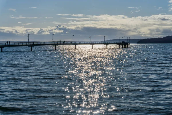 Uitzicht Pier Des Moines Washington Met Licht Dat Reflecteert Het — Stockfoto