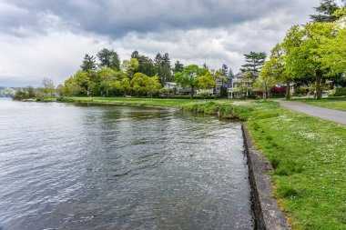 Seattle 'daki Washington Gölü Bulvarı boyunca evler.