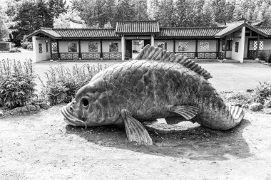 Large decorative fish at a Chinese garden in South Seattle, Washington.