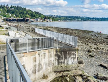 Evler, Batı Seattle, Washington 'da sular çekilince Puget Sound' la yüzleşir.