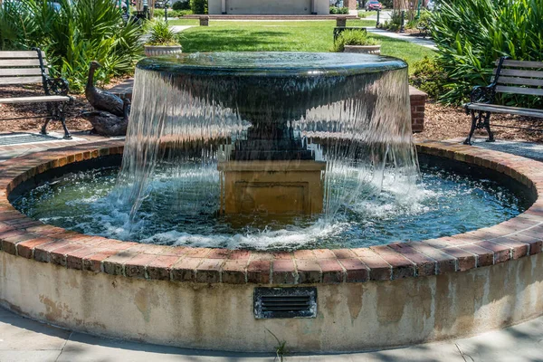 A close-up photo of a foungtain in a park in Summerville, South Carolina.
