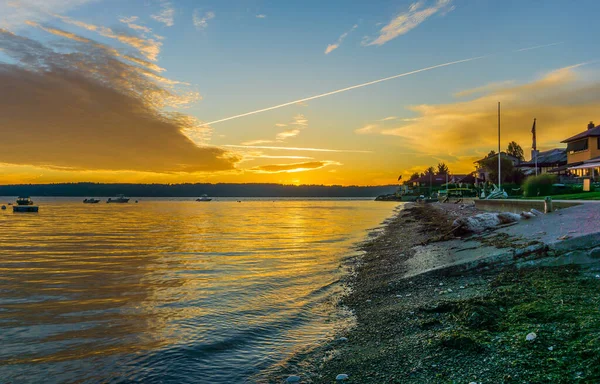 Sunset Shoreline Burien Washington — Stock Photo, Image