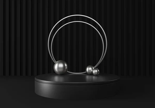 ブラック 表彰台や銀の要素を持つプラットフォーム 広告場所のシーン 3Dレンダリング — ストック写真