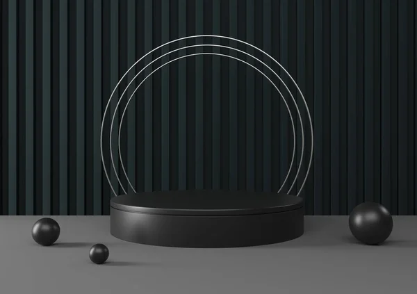 ブラック 表彰台や銀の要素を持つプラットフォーム 広告場所のシーン 3Dレンダリング ロイヤリティフリーのストック画像