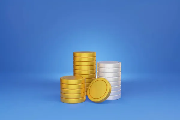 Moneta Pile Con Caduta Moneta Isolare Sfondo Blu Concetto Risparmio — Foto Stock