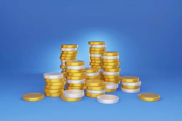 Coin Stacks Falling Coin Isolate Blue Background Money Saving Concept — Stock Photo, Image