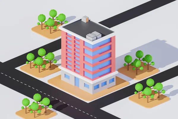 Construindo Esquina Rua Edifícios Urbanos Construção Conceito Cidade Isométrica Ilustração — Fotografia de Stock