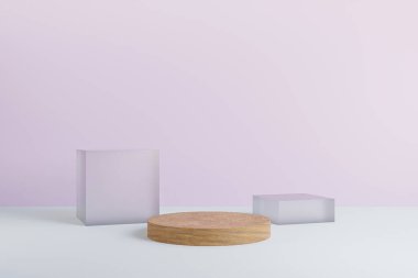 Siyah arkaplanda ahşap podyum, kozmetik parfüm için görüntü doğal ürün, basit temiz tasarım, lüks minimalist model - 3D illüstrasyon