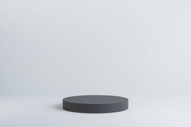 Beyaz arka planda siyah podyum, kozmetik parfüm için görünüm doğal ürün, basit temiz tasarım, lüks minimalist model - 3D illüstrasyon