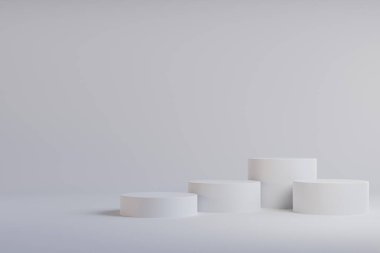 Beyaz podyum minimal mavi renk arkaplan, kozmetik parfüm için görünüm doğal ürün, basit temiz tasarım, lüks minimalist model - 3D illüstrasyon
