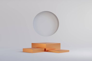 Bakır podyum minimal renk arkaplan, kozmetik parfüm için görüntü doğal ürün, basit temiz tasarım, lüks minimalist model - 3D illüstrasyon