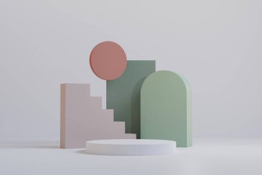 Pastel podyumu maket için ve ürünleri minimal arkaplan, kozmetik modelleme - 3D illüstrasyon sunumu için görüntüler