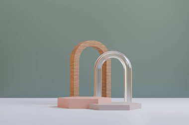 Pastel podyumu maket için ve ürünleri minimal arkaplan, kozmetik modelleme - 3D illüstrasyon sunumu için görüntüler
