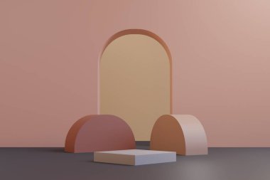 Pastel podyumu maket ve ürün sunumunu minimal arkaplan, Kozmetik Yapılandırma - 3B
