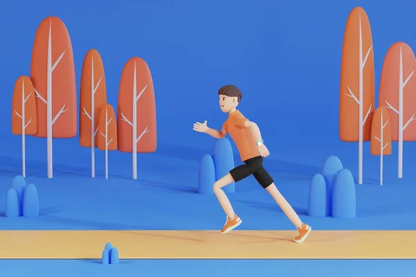 Zeichentrickfilm Mann Joggt Und Läuft Draußen Park Läufer Sportler Illustration — Stockfoto