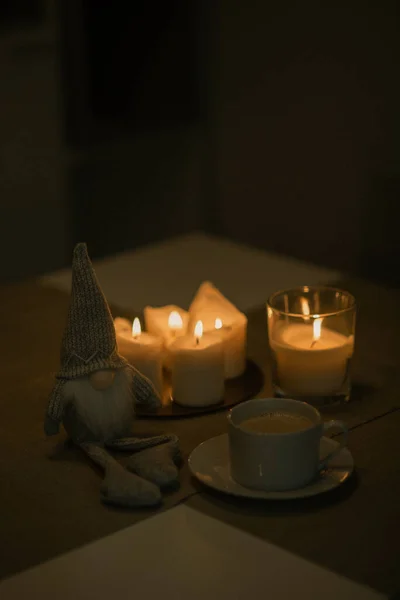 Cute Dwarf Lamp Candles Table — Stock Photo, Image