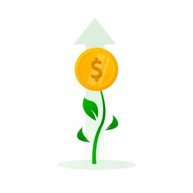 Mali büyüme vektörü. Düz yeşil simge. İş için finansal yatırım. Ekonomi vektör tasarımı