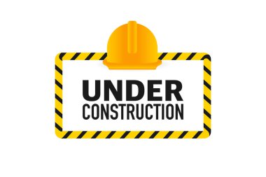 Site tasarımı için yapım aşamasında olan düz çizim. Vektör bayrağı. Web pankartı