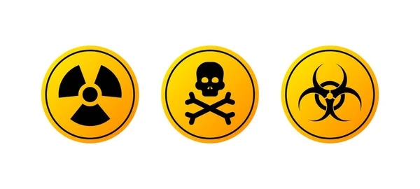 Danger yellow vector signs. Radiation sign, Biohazard sign. Vector illustration — Stock Vector