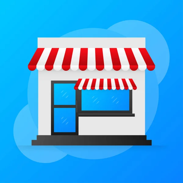 Ladengebäude im flachen Stil. Social Media Konzept. Online-Shop. Web-Banner — Stockvektor