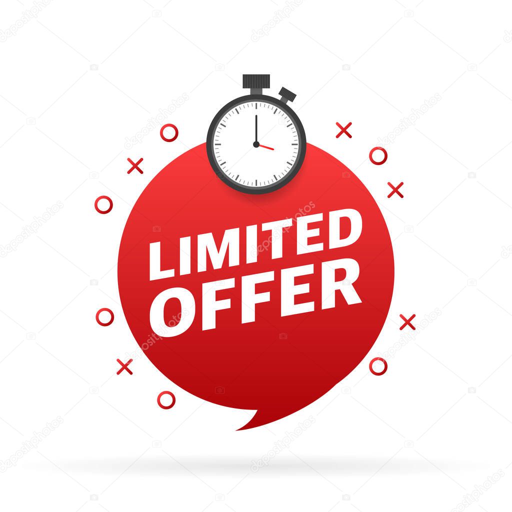 Limited offer service badge. Limited time with stopwatch on white background. Vector illustration.