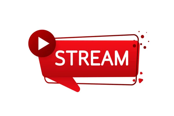 Banner with stream button for marketing design. Live stream logo. Play button icon vector illustration — Stock Vector