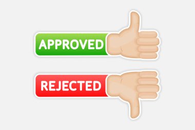 Onaylanmış ve reddedilmiş pankart. Pozitif geri bildirim konsepti. Düz pankart. Vektör illüstrasyonu