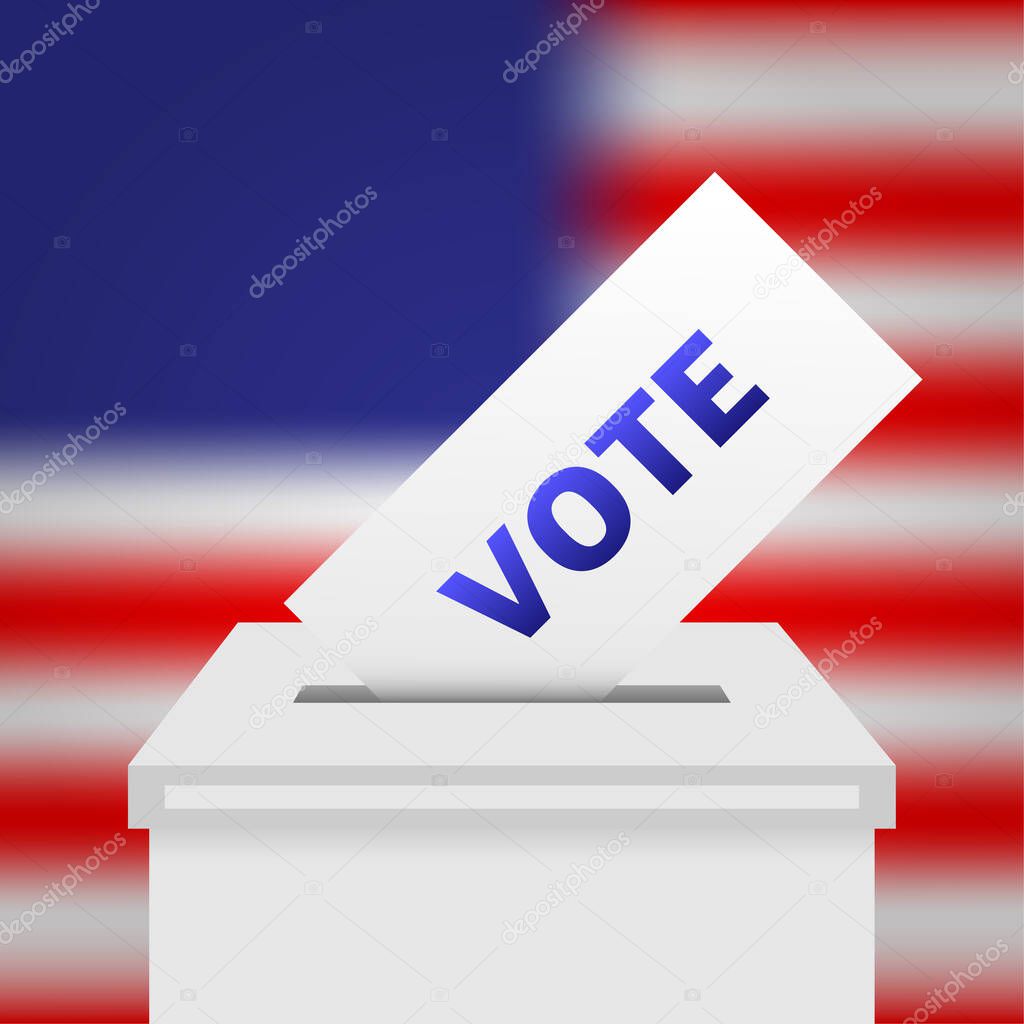 Vote usa in american style. Blue vote usa on green background. Vector icon.