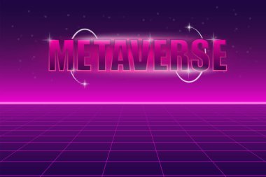 Metaverse teknoloji konsepti. Dijital uzay. Sanal gerçeklik. 3 boyutlu vektör. Dünya haritası.