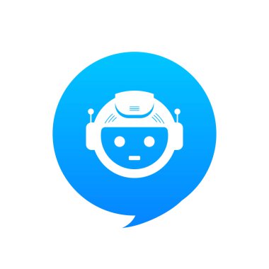 Chatbot simgesi konsepti, sohbet robotu ya da geveze robot. Web sitesinin ya da mobil uygulamaların robot sanal yardımı. Vektör illüstrasyonu