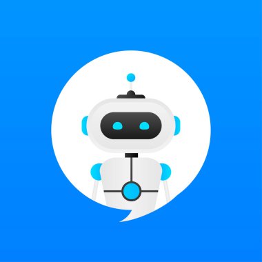 Chatbot simgesi konsepti, sohbet robotu ya da geveze robot. Web sitesinin ya da mobil uygulamaların robot sanal yardımı. Vektör illüstrasyonu