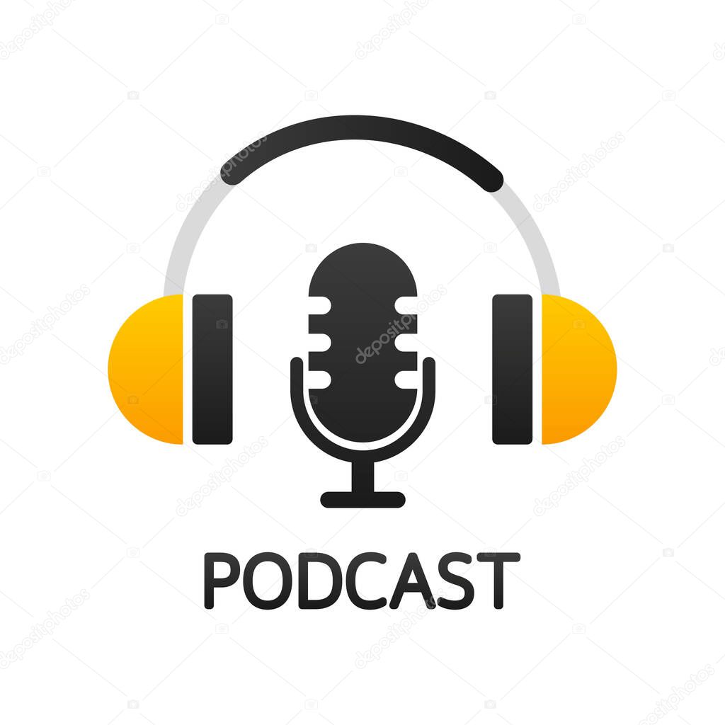 Podcast. Badge, icon, stamp, logo. Vector stock illustration