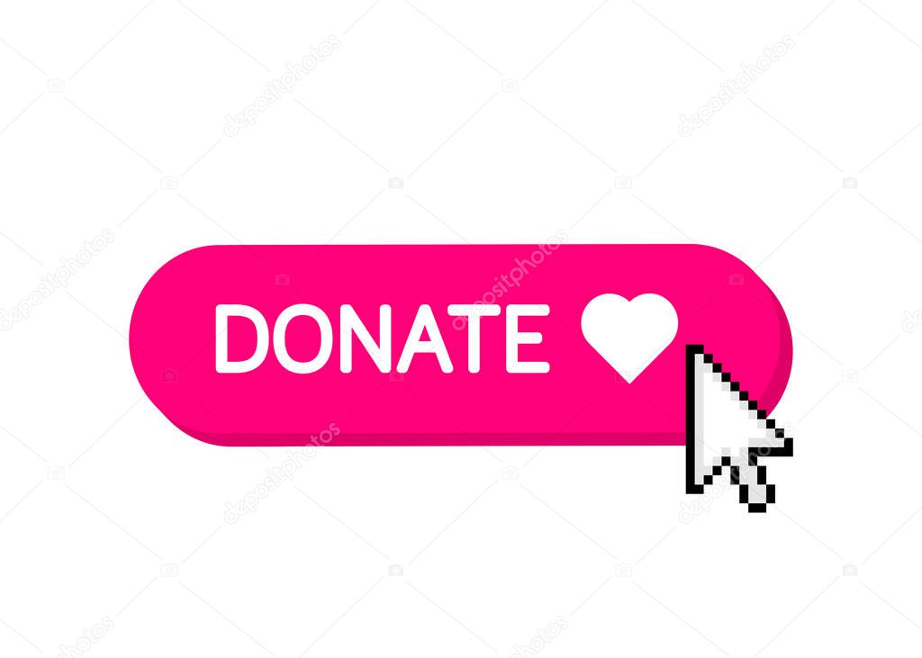 Donate heart red button in flat style. Vector flat illustration.