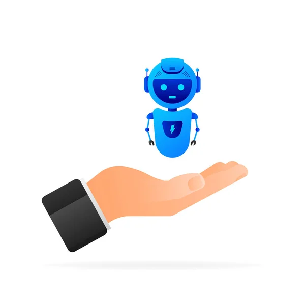 Flat illustration with blue bot. Customer support help service flat vector illustration — Stock Vector