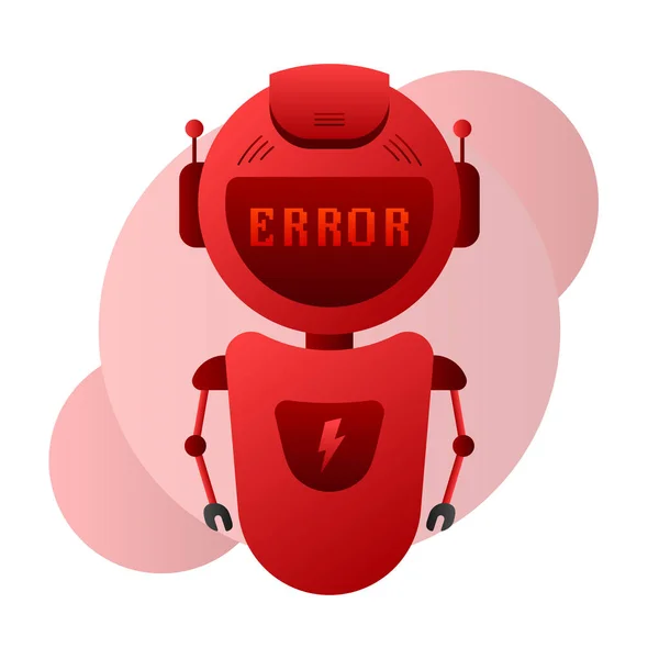 Error chatbot icono de glifo. Símbolo de silueta. Talkbot con error en la burbuja del habla. Error bot. Inteligencia artificial — Vector de stock